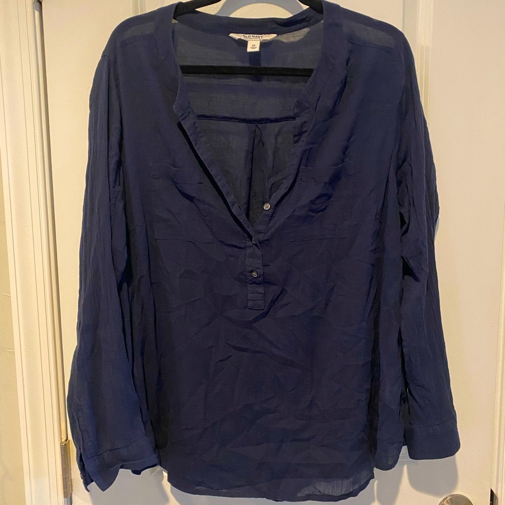 Old Navy Navy Blue Lightweight Blouse Top Shirt 2X